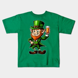 Beer Drinking Leprechaun for St Pattys Day by gnarly Kids T-Shirt